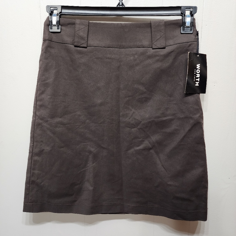 NWT Worth Brown Skirt XO Size 0 ALine Office Casual Chicory Stretch Career B351
